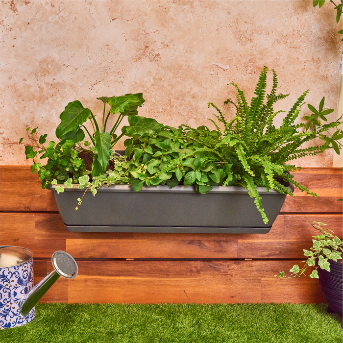 Planters Pride Ovaho 60cm Hanging Plastic Trough, Stone Grey 26L Railing Planter