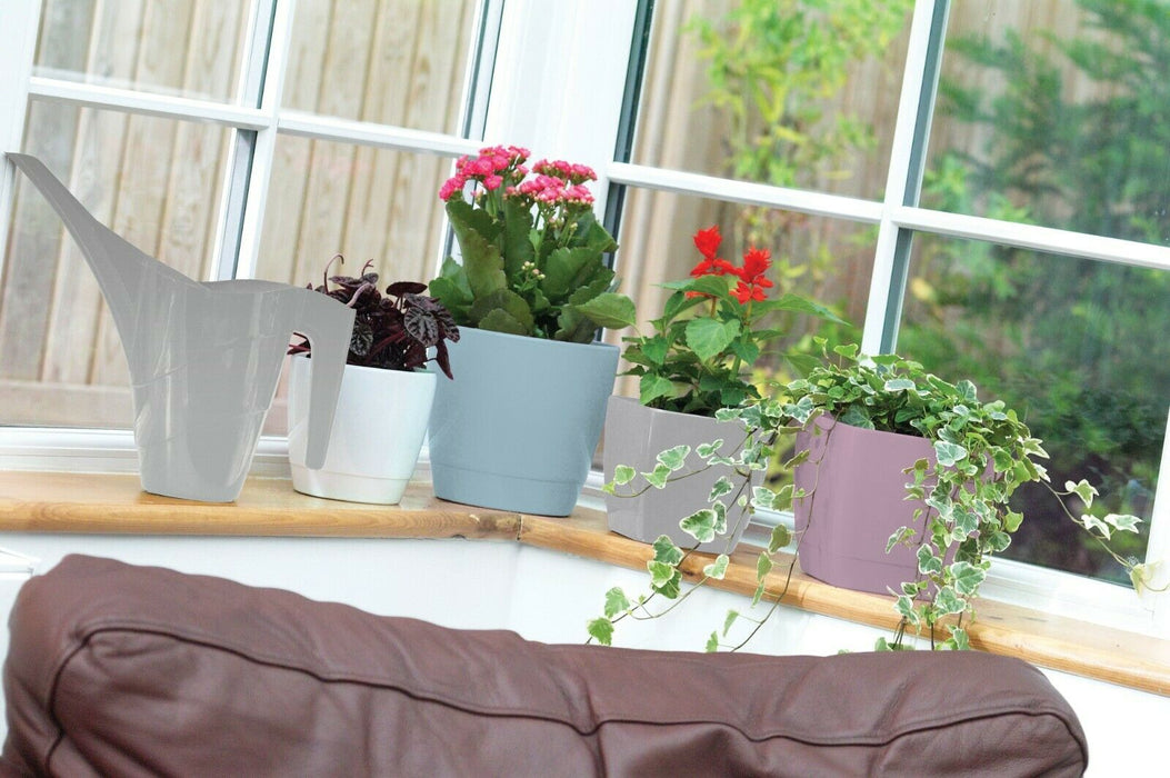 Set Of 4 Indoor / Outdoor Square Medium Plant Pots 18cm Planters Grey