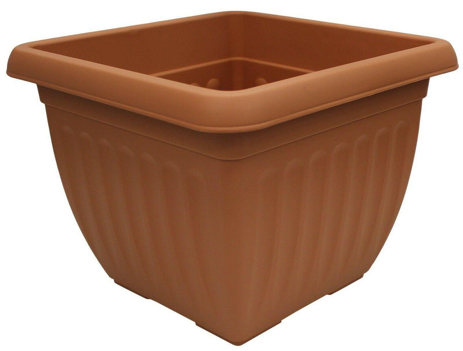 40cm Large Square Plastic Plant Pot Flower Planter Terracotta Rippled Design