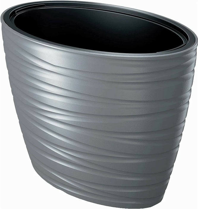 58cm Large Oval Plant Pot Grey 56l/24l Plastic Planter Bowl with Insert