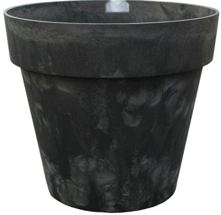 OSG 40cm ⌀ Large Plastic Barrel Planter, Charcoal Grey Marble Effect 29L