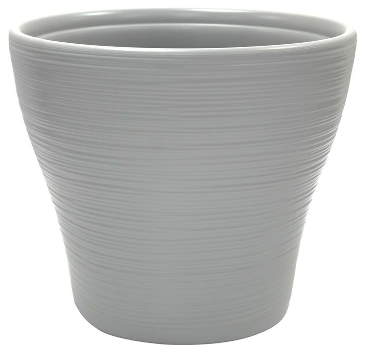 Large 34cm ⌀ 24.5cm Tall Ribbed Plastic Planter, Cool Grey Indoor/Outdoor