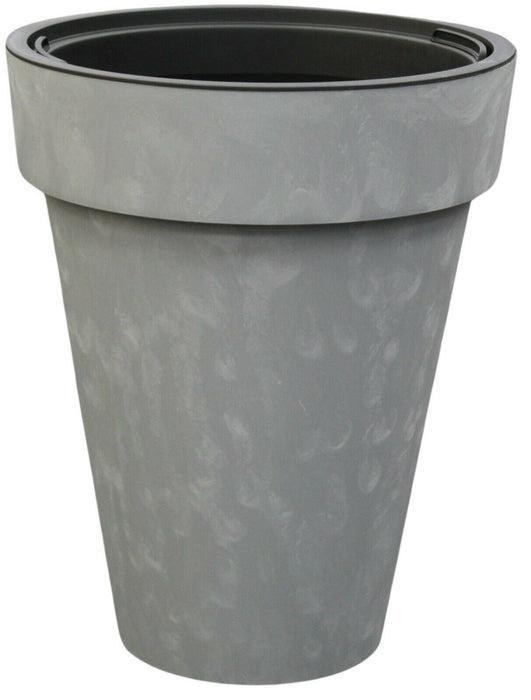 OSG 44cm Tall Planter, Marble-Effect Grey 18/25L Plastic Plant Pot w Insert