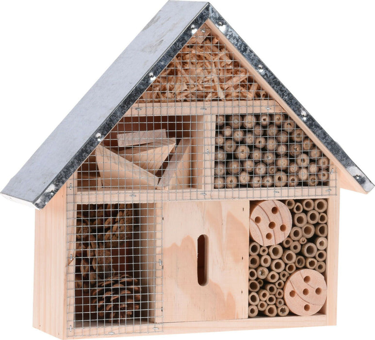 28cm Wooden Insect Hotel for Garden with Metal Roof Nesting Shelter for Wildlife