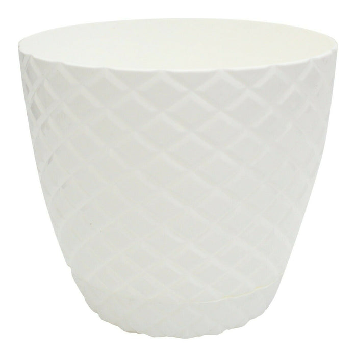 OSG Self-Watering Plastic Barrel Planter White 22cm Decorative Flower Pot