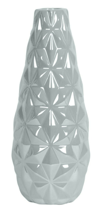 Grey Ceramic Flower Vase Lustre Tear Drop Decorative Vase Geometric Design 25cm