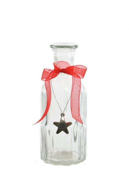 19cm Tall Glass Bottle Vase With Red Ribbon Silver Star Bud Glass Flower Vase