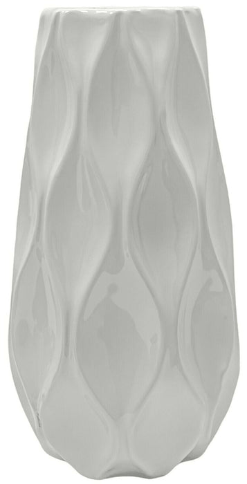 White Ceramic Flower Vase Dimpled Tear Drop Shaped Decorative Vase Ornament 22cm