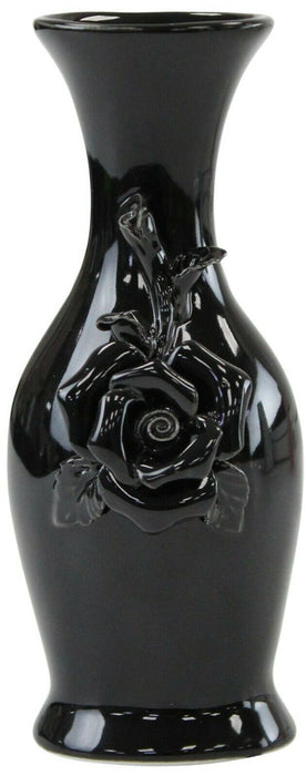 14cm Ceramic Bud Vase Black 3D Flower Decoration Thin Bottle Neck Ornament