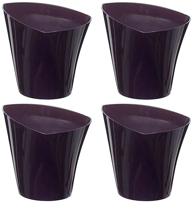 Set of 4 Purple Plastic Flower Plant Pots Small 12cm Twisted Shape Planters
