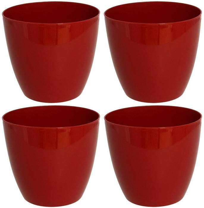 Set of 4 Round Medium Plant Pots Indoor Outdoor 15cm Red Planter Flower Pot