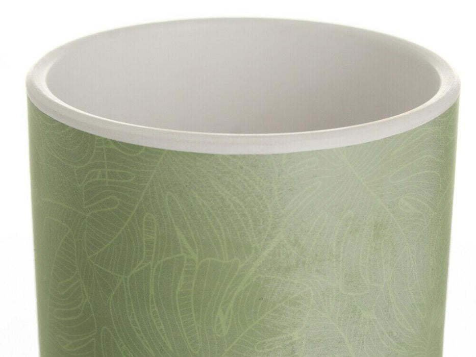 Set of 2 Green Ceramic Flower Pots 14cm Round Windowsill Plant Pot Floral Design