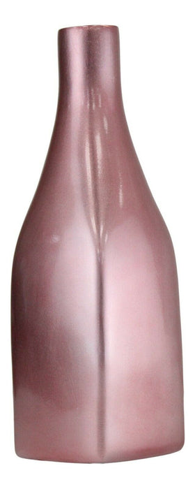 Pink Ceramic Vase - Square Decorative Vase Pearlized Bottle Neck Ornament 36cm