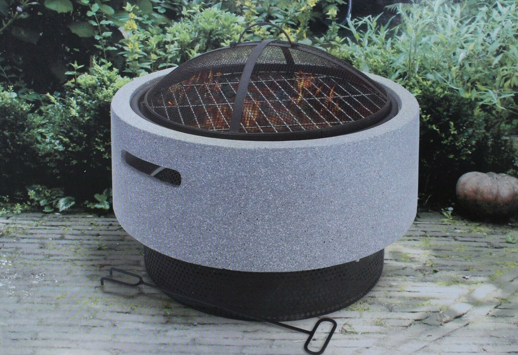 Large Fire Pit Bowl & BBQ Grill Patio Fire Outdoor Fire Pit 52cm Granite Effect
