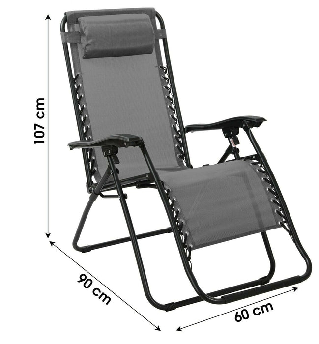 Set Of 2 Zero Gravity Sun Lounger Recliner Beach Chair Patio Lounger Grey