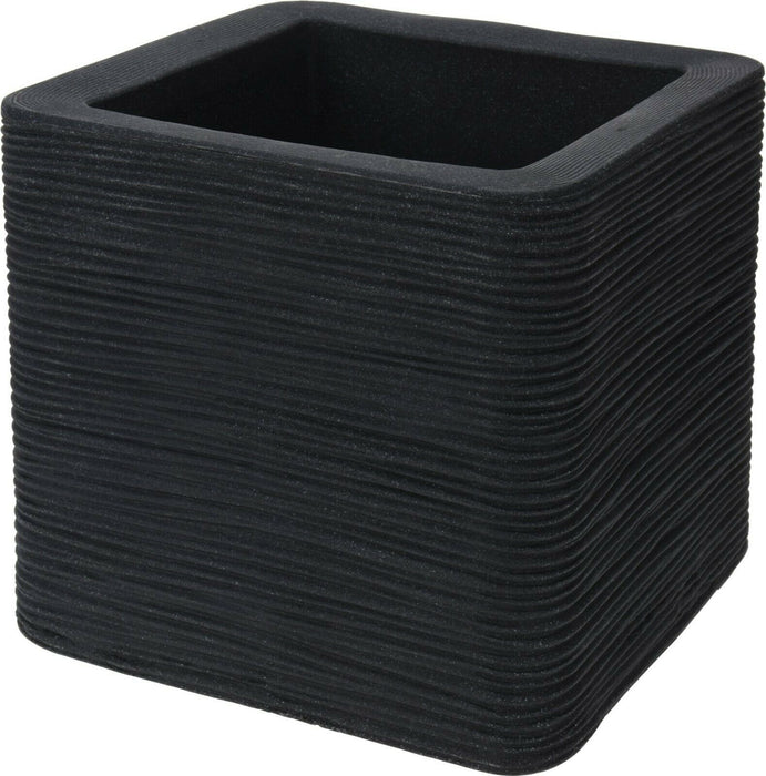 Square Cube Ribbed Charcoal Planter Indoor Outdoor Double Walled Plant Pot 29cm