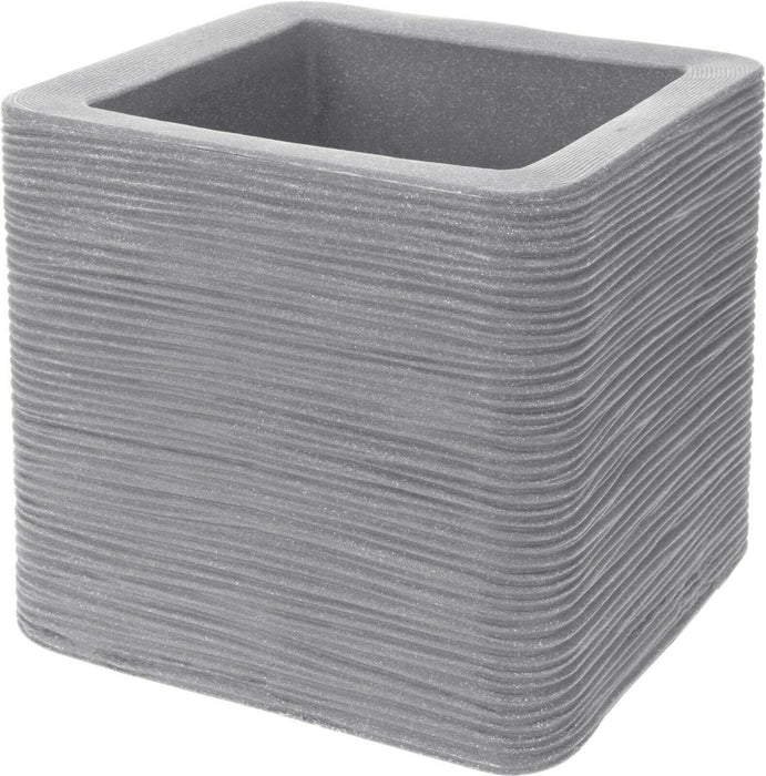 Cube Planter Ribbed Light Grey Planter Plant Pot Square 29cm Wide Double Walled