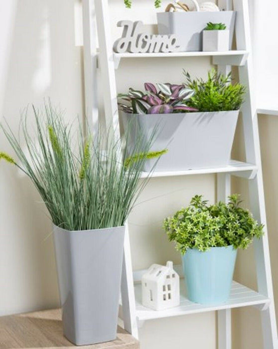 26cm Tall Grey Planter Square Plant Pot Indoor / Outdoor Use