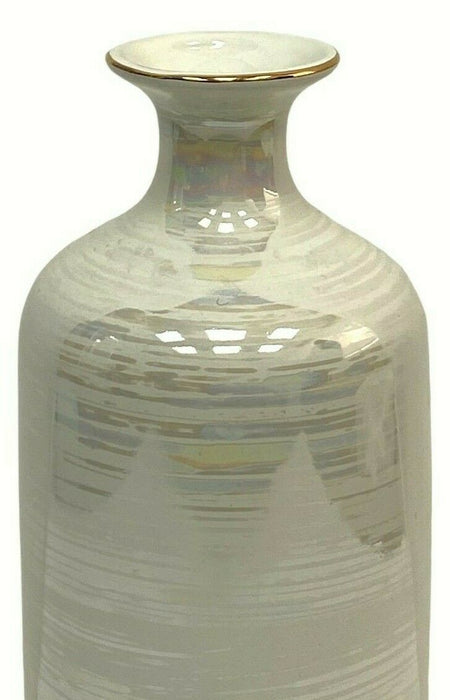 30cm Decorative Tall Flower Vase Ceramic Cream Lustre Line Design Bottle Vase