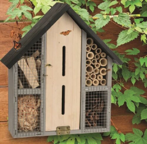 Insect Hotel Bee Bug House 30cm Hotel Wood Black Roof Insect House