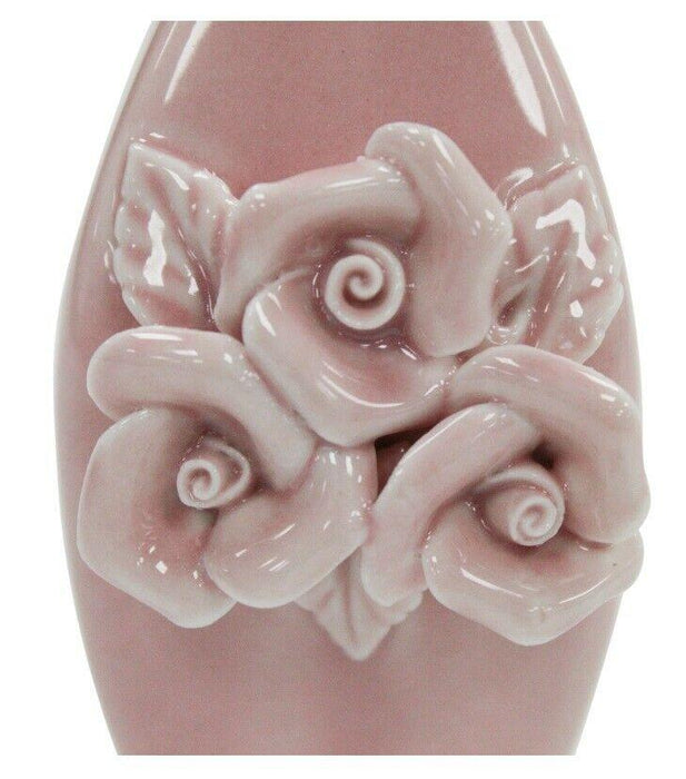 14cm Ceramic Bud Vase Pink 3D Flower Decoration Thin Bulb Neck Ornament