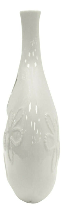 Wide Ceramic White And Silver Unique Decorative Vase With Flower Cut Out Design