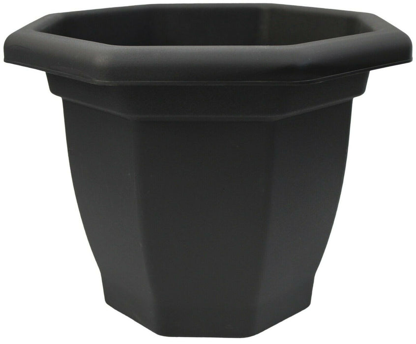 Large 36cm Black Plastic Planter Plant Pot Flower Pot Octagonal Bellpot