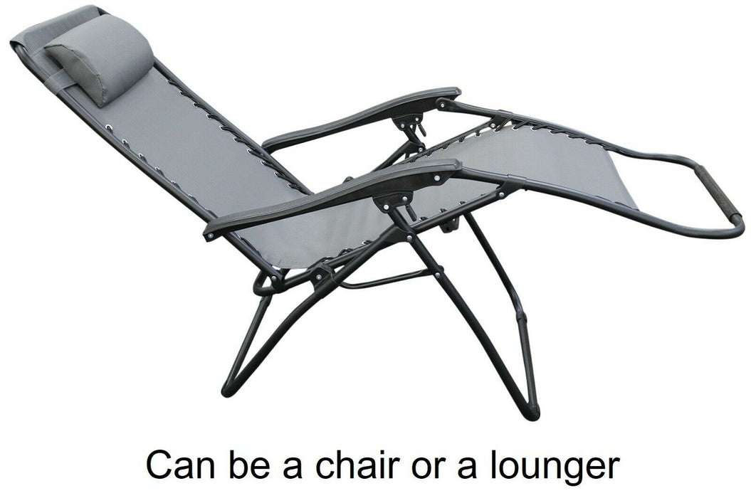 Set Of 2 Zero Gravity Sun Lounger Recliner Beach Chair Patio Lounger Grey