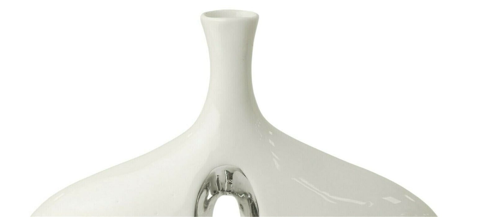 Wide Ceramic White And Silver Unique Decorative Vase With Flower Cut Out Design