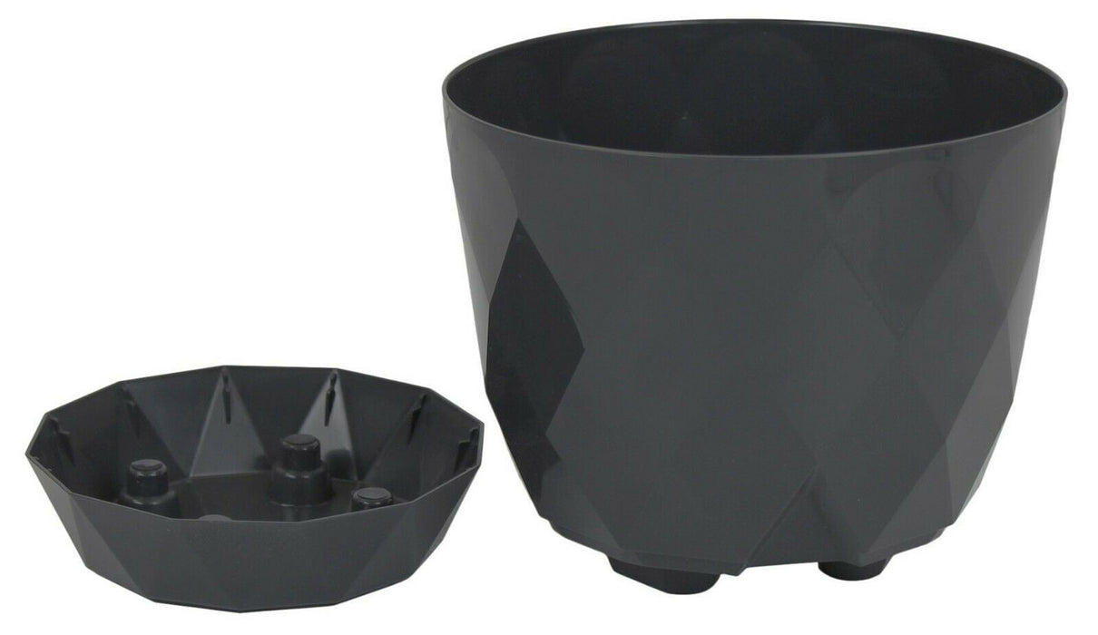 Large 9 Litre Indoor Outdoor Modern Planters Removeable Tray Plant Pot Black