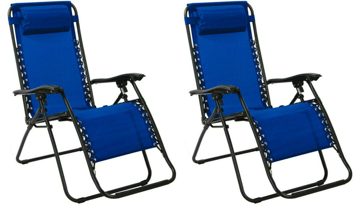 Set Of 2 Zero Gravity Sun Lounger Recliner Beach Chair Patio Lounger Blue