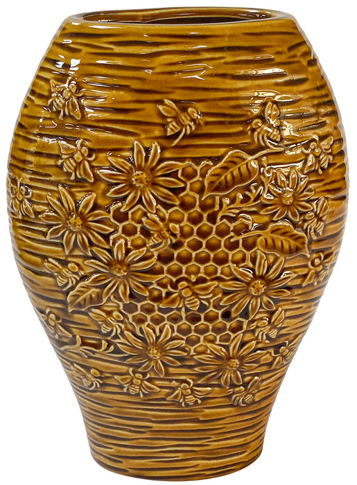 Decorative Ceramic Flower Vase Crackle Glaze Bee And Flowers Design Oval Vase