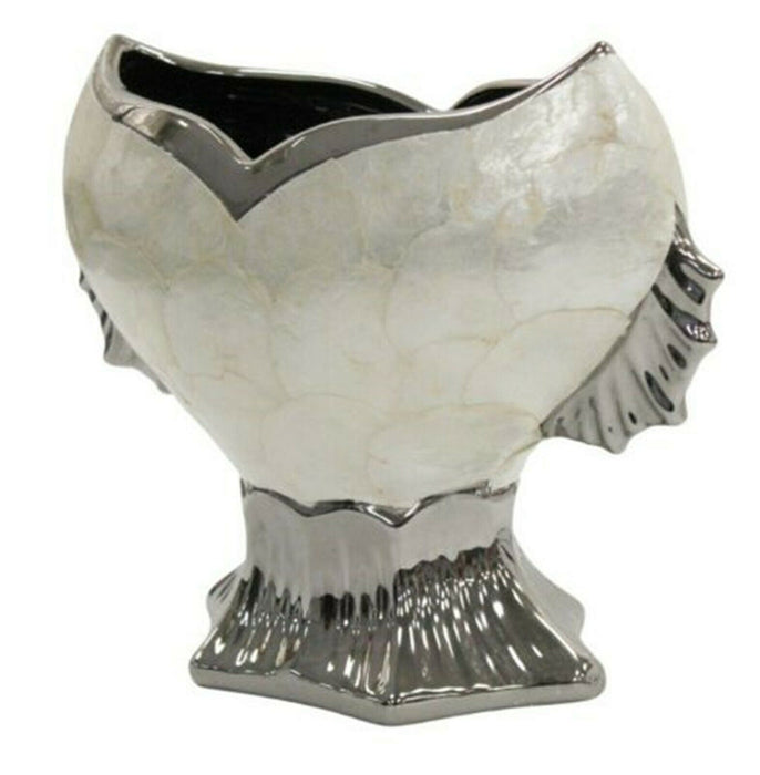 Ceramic Silver & Beige Fishtail Bowl Unique Decorative Home Vase Pearly Design