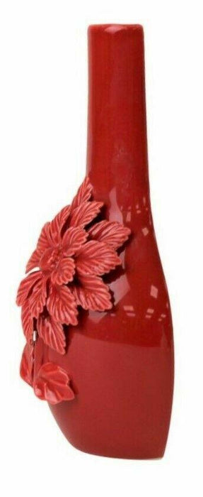 Ceramic Bud Vase - Red Bottle Neck 3D Flower Vase Wall Plaque Decoration 20.5cm