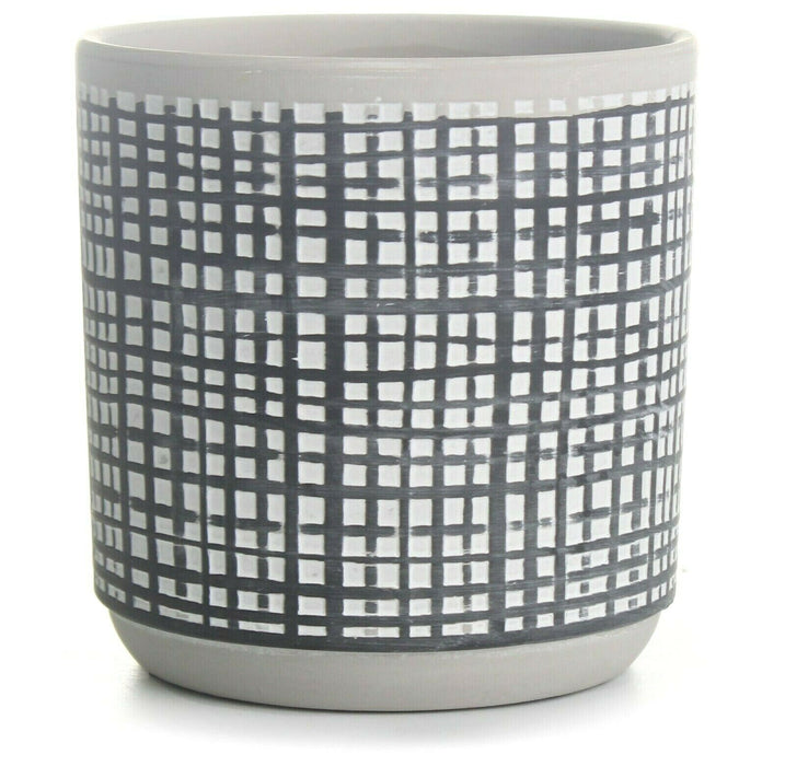 14cm Ceramic Flower Pot Round Planter Pot White & Black Criss-cross Pattern