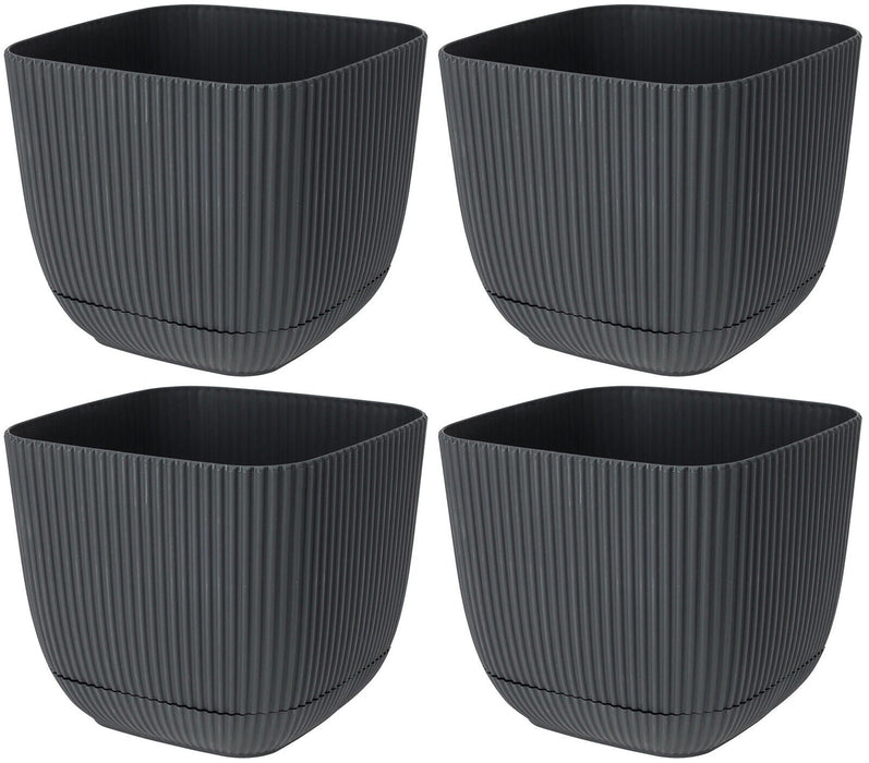 Set Of 4 Square Flowerpot Planters Indoor Outdoor Plant Pots With Water' System