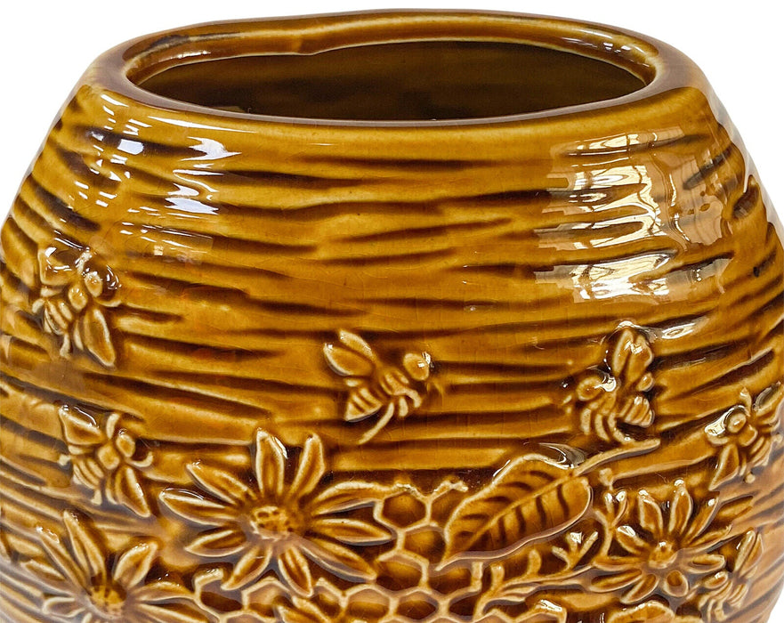 Decorative Ceramic Flower Vase Crackle Glaze Bee And Flowers Design Oval Vase