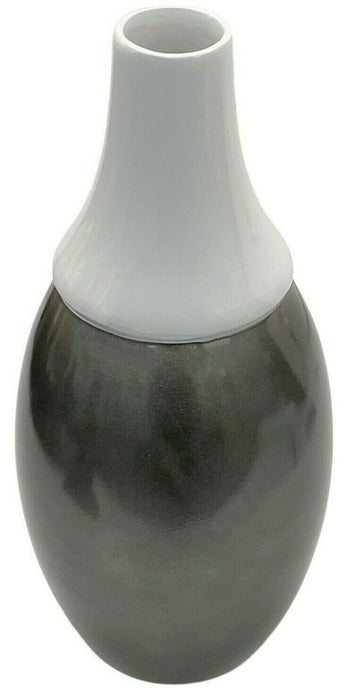 30cm White & Silver Tall Ceramic Bottle Flower Vase Decorative Two Tone Ornament