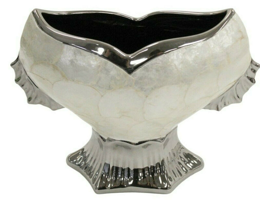 Ceramic Silver & Beige Fishtail Bowl Unique Decorative Home Vase Pearly Design
