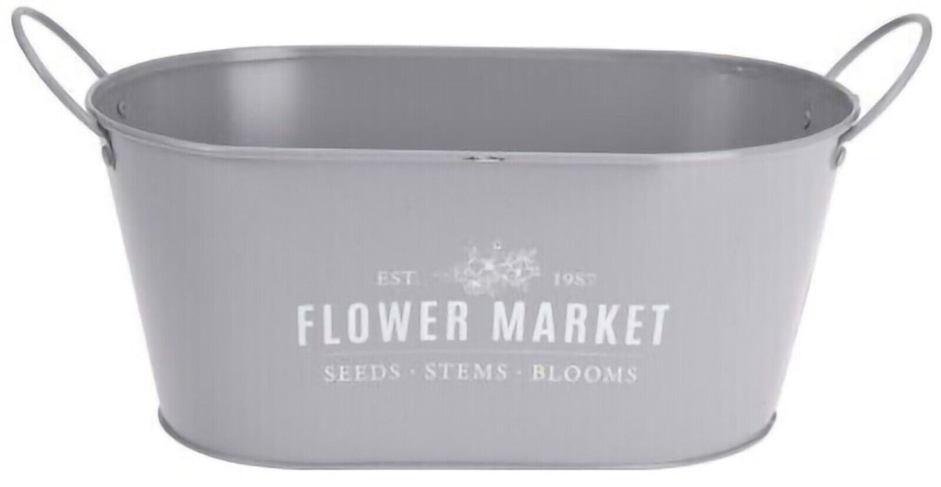 30cm Trough Oval Planter Flower Pots Plant Pot Tub Handles Vintage Grey