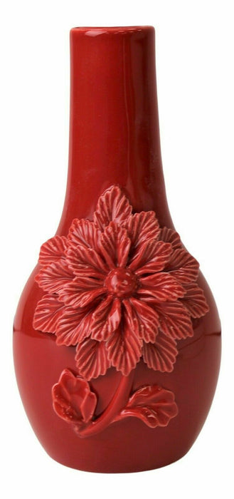 Ceramic Bud Vase - Red Bottle Neck 3D Flower Vase Wall Plaque Decoration 20.5cm