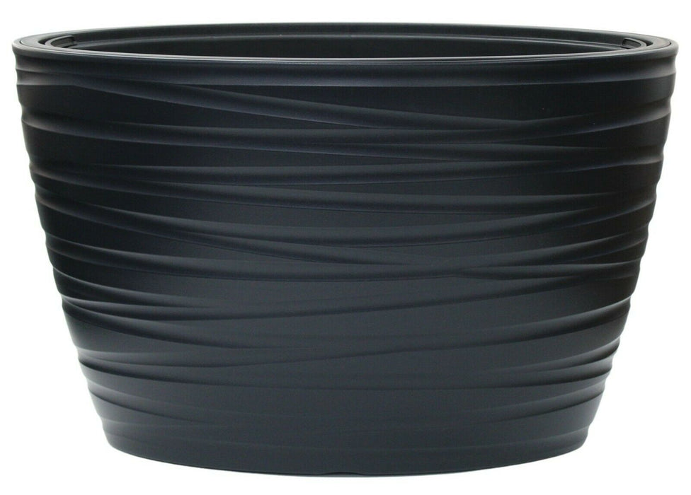 EXTRA Large Rippled Black Oval Planter Plant Pot Tall Indoor & Outdoor Planter