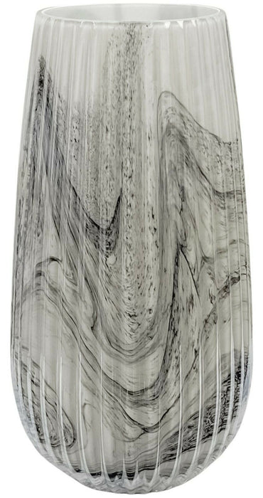 Grey Marble Flower Vase Glass Ribbed Design 26cm Decorative Table Vase Ornament