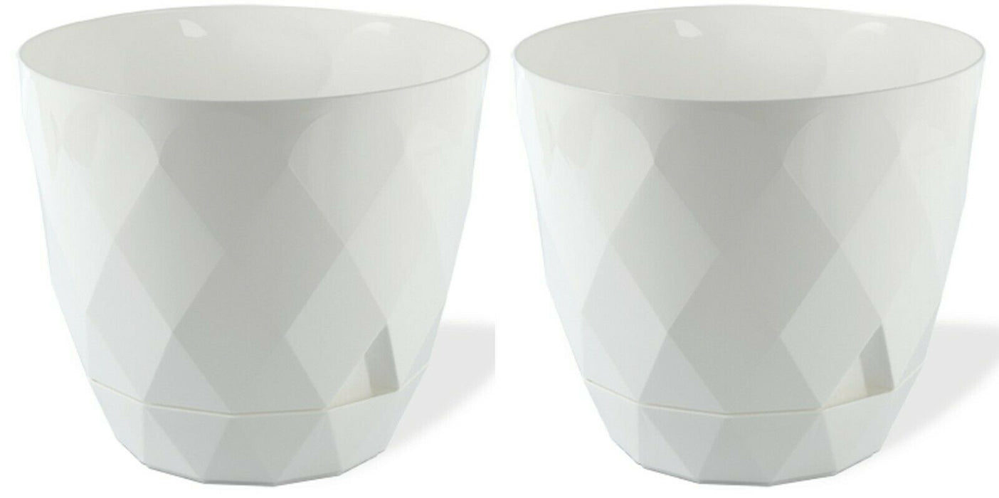 Set Of 2 White Diamond Shape Modern Plant Pot Indoor / Outdoor 2.4 Litre Planter