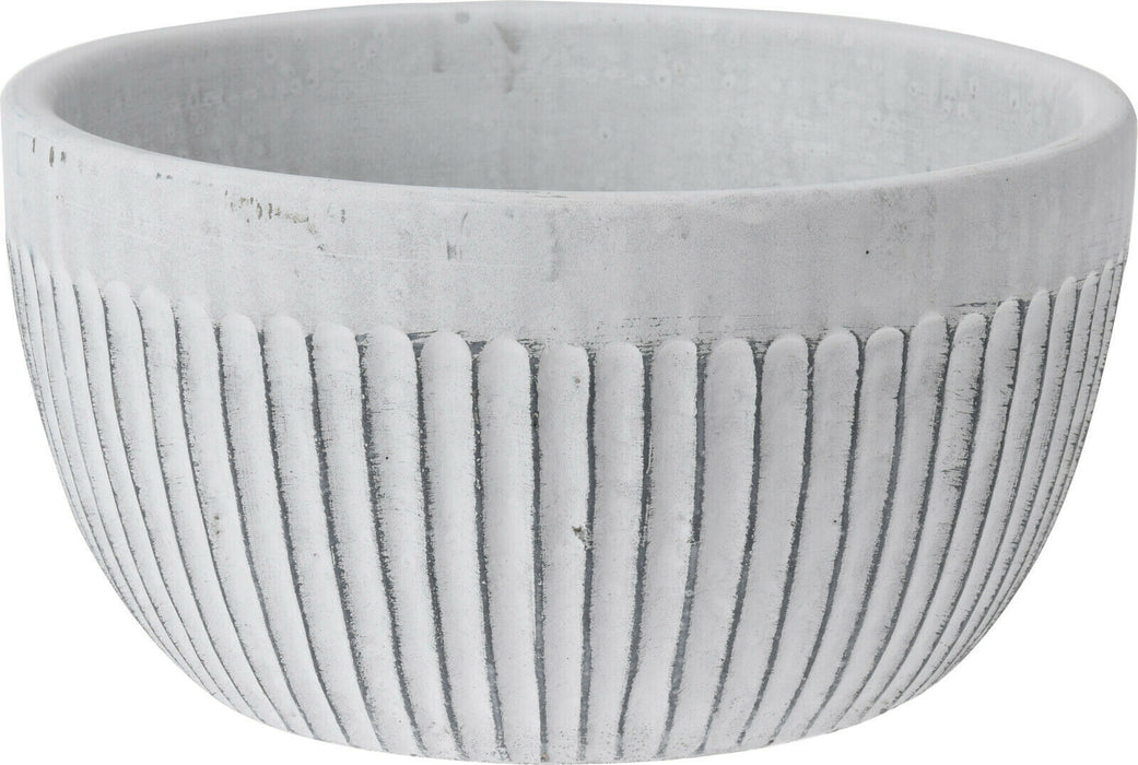 White Ceramic Flower Pot Bowl Planter Ribbed Design Indoor Outdoor Plant Pot