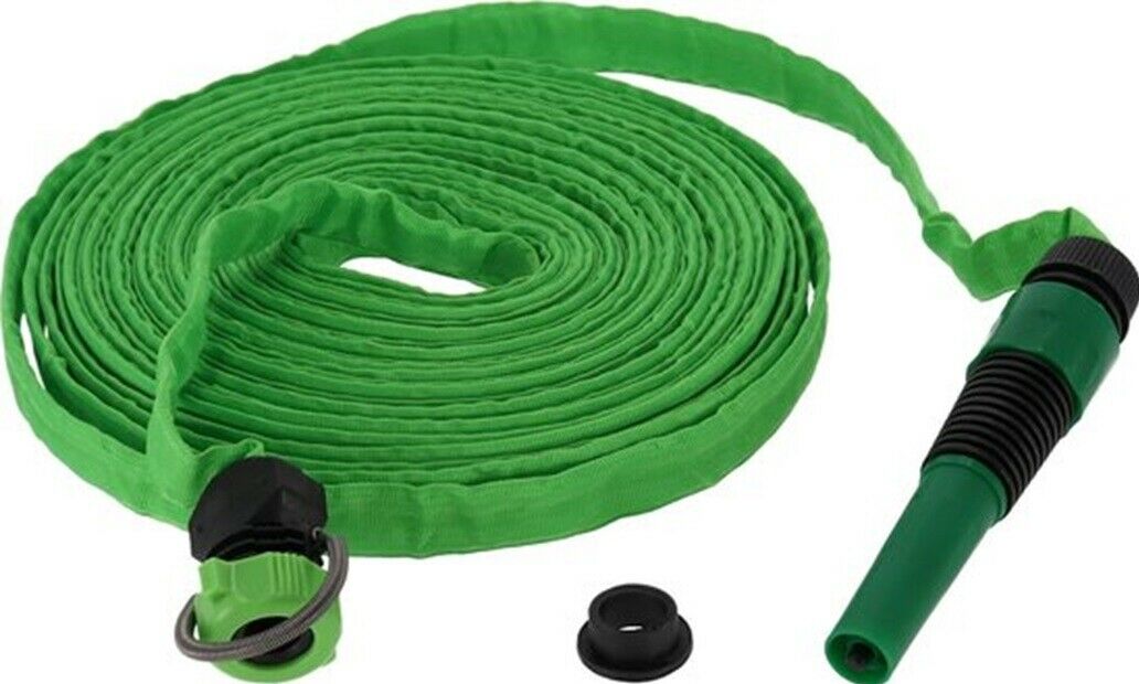 OSG 50ft/15m Expanding Roll Flat Hose with Tap Connector & Nozzle, Green