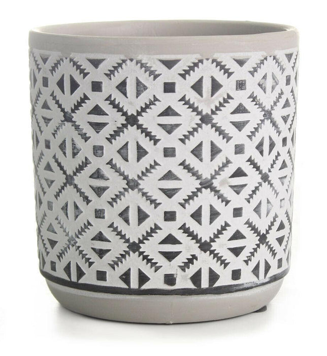 14cm Ceramic Flower Pot Round Planter Plant Pot White with Black Patterns