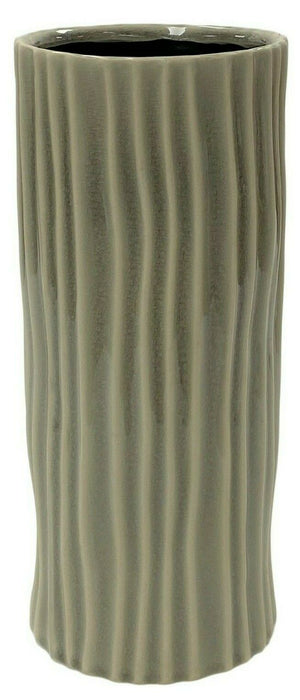 27.5cm Ceramic Vase - Beige Grooved Crackled Design Decorative Table Flower Vase
