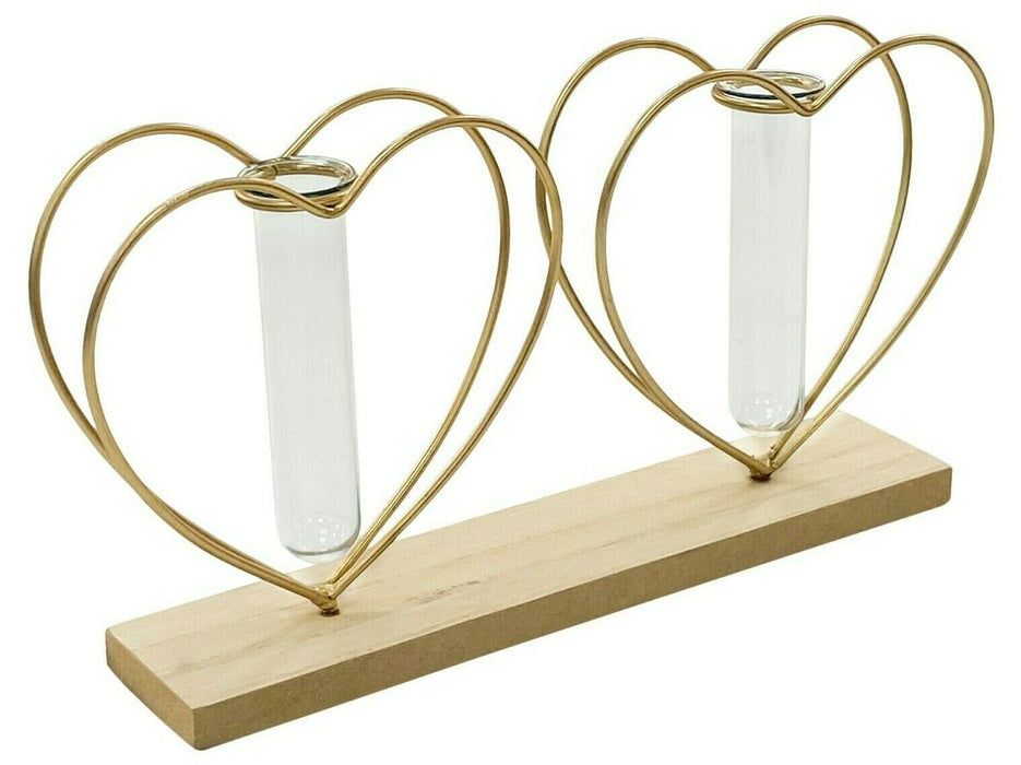 Double Heart Test Tube Vase Gold Metal Love Heart Wedding Flower Centrepiece