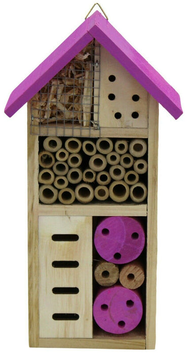 Wooden Insect Bee House Hotel Wood Roof Attract Insects & Bees To Garden Purple